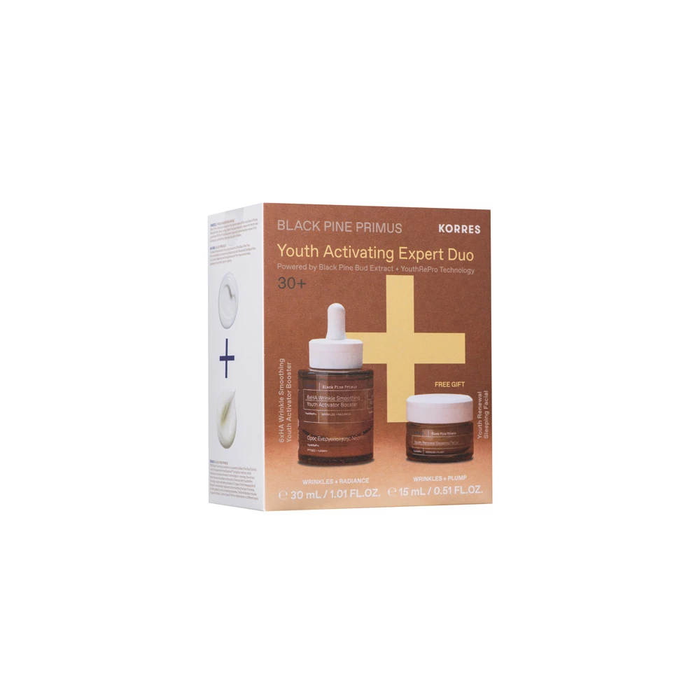 Korres Promo Black Pine Primus Youth Activating Expert Duo Με Black Pine Primus 6xHA Wrinkle Smoothing Youth Activator Booster Ορός Ενεργοποίησης Νεότητας 30ml & Δώρο Youth Renewal Sleeping Facial Κρέμα Νύχτας Για Λείανση Ρυτίδων 15ml