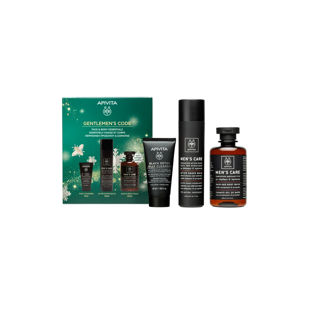 Apivita Promo Gentlemen's Code With Men's After Shave 100ml Black Detox Jelly Cleanser 50ml & Gift Men's Care 250ml