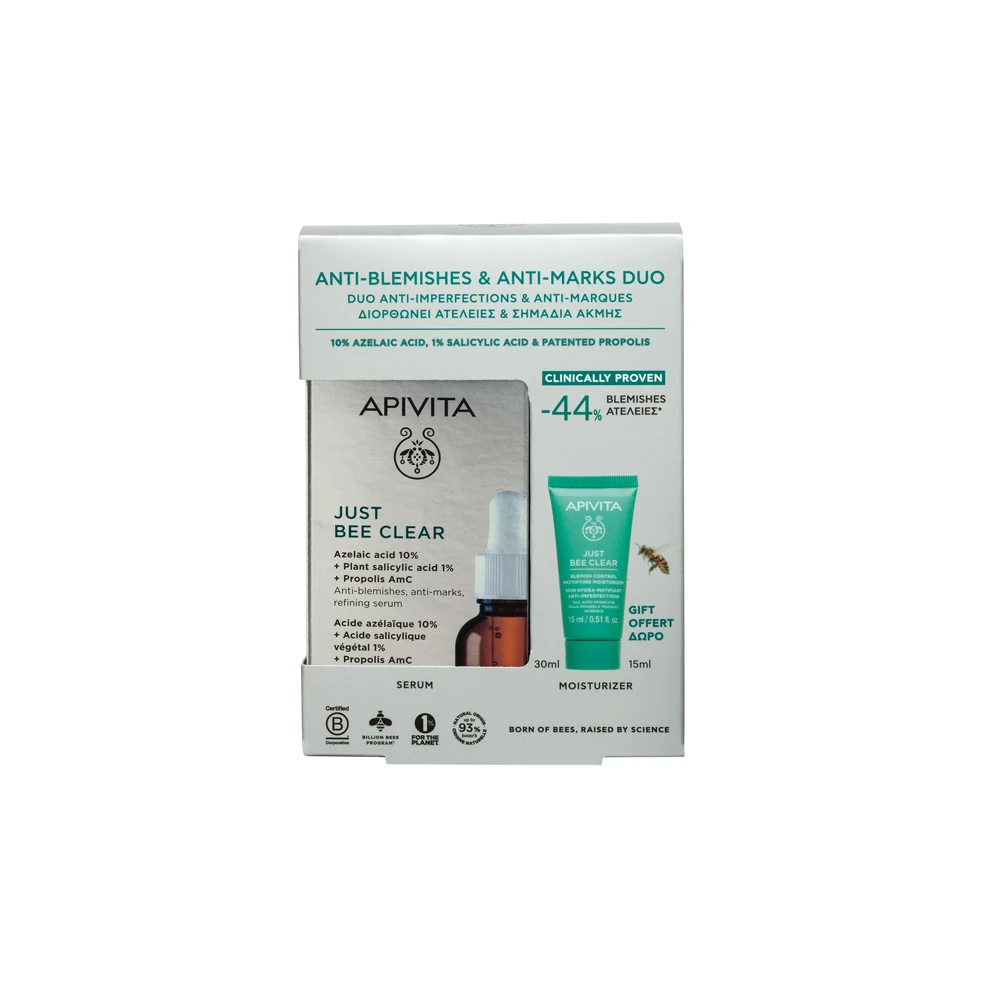 Apivita Promo Anti-Blemishes & Anti-Marks Duo Με Just Bee Clear Serum30ml & Gift Just Bee Clear Moisturizer 15ml