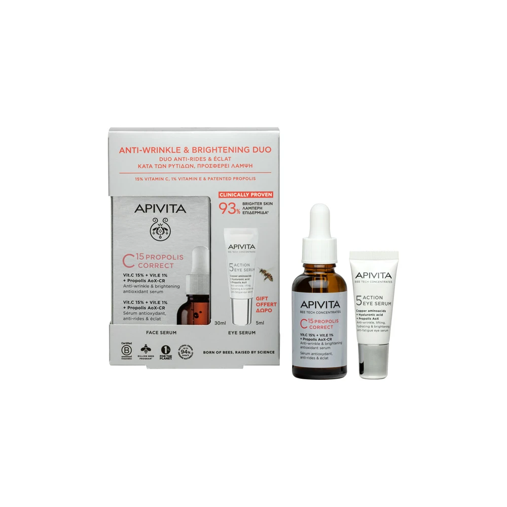 Apivita Promo Anti-Wrinkle & Brightening Duo With Apivita Bee Tech Concentrates C15 Propolis Correct 30ml & Gift 5 Action Eye Serum 5ml