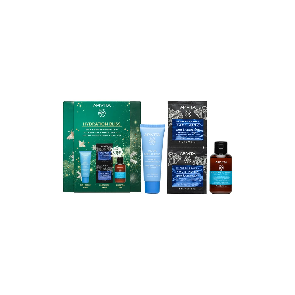 Apivita Promo Hydration Bliss With Aqua Beelicious Comfort Hydrating Rich Cream 40ml & Gift Express Beauty 2x8ml & Gift Hyaluronic Hydra 75ml