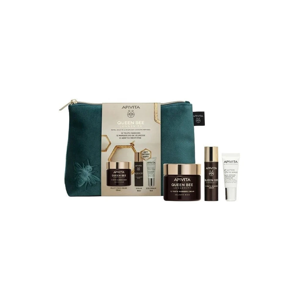 Apivita Promo Queen Bee Longevity Με Queen Bee Longevity Velvety Rich Cream 50ml & Gift Queen Bee Longevity Serum 10ml & 5 Action Eye Serum 5ml & Neseser 1 picie