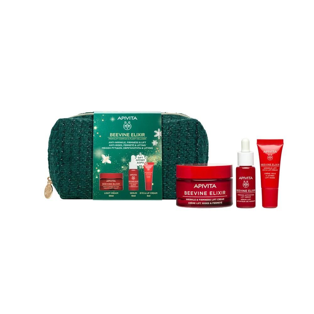 Apivita Promo Beevine Elixir Wrinkle & Firmness Lift Cream Light Αντιρυτιδική Κρέμα Ημέρας Ελαφριάς Υφής 50ml & Δώρο Beevine Elixir Serum Ορός Προσώπου 10ml & Lift Eye & Lip Cream Αντιρυτιδική Κρέμα Ματιών & Χειλιών 5ml & Νεσεσέρ 1 τεμάχιο