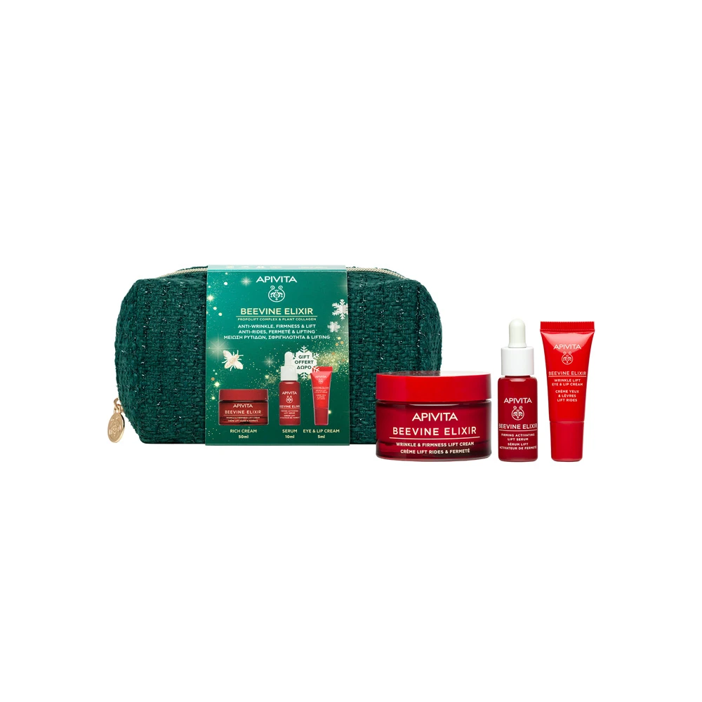 Apivita Promo Beevine Elixir Wrinkle & Firmness Lift Rich Cream Αντιρυτιδική Κρέμα Ημέρας Πλούσιας Υφής 50ml & Δώρο Beevine Elixir Serum Oρός Προσώπου 10ml & Eye & Lip Cream Αντιρυτιδική Κρέμα Ματιών & Χειλιών 5ml & Νεσεσέρ 1 τεμάχιο