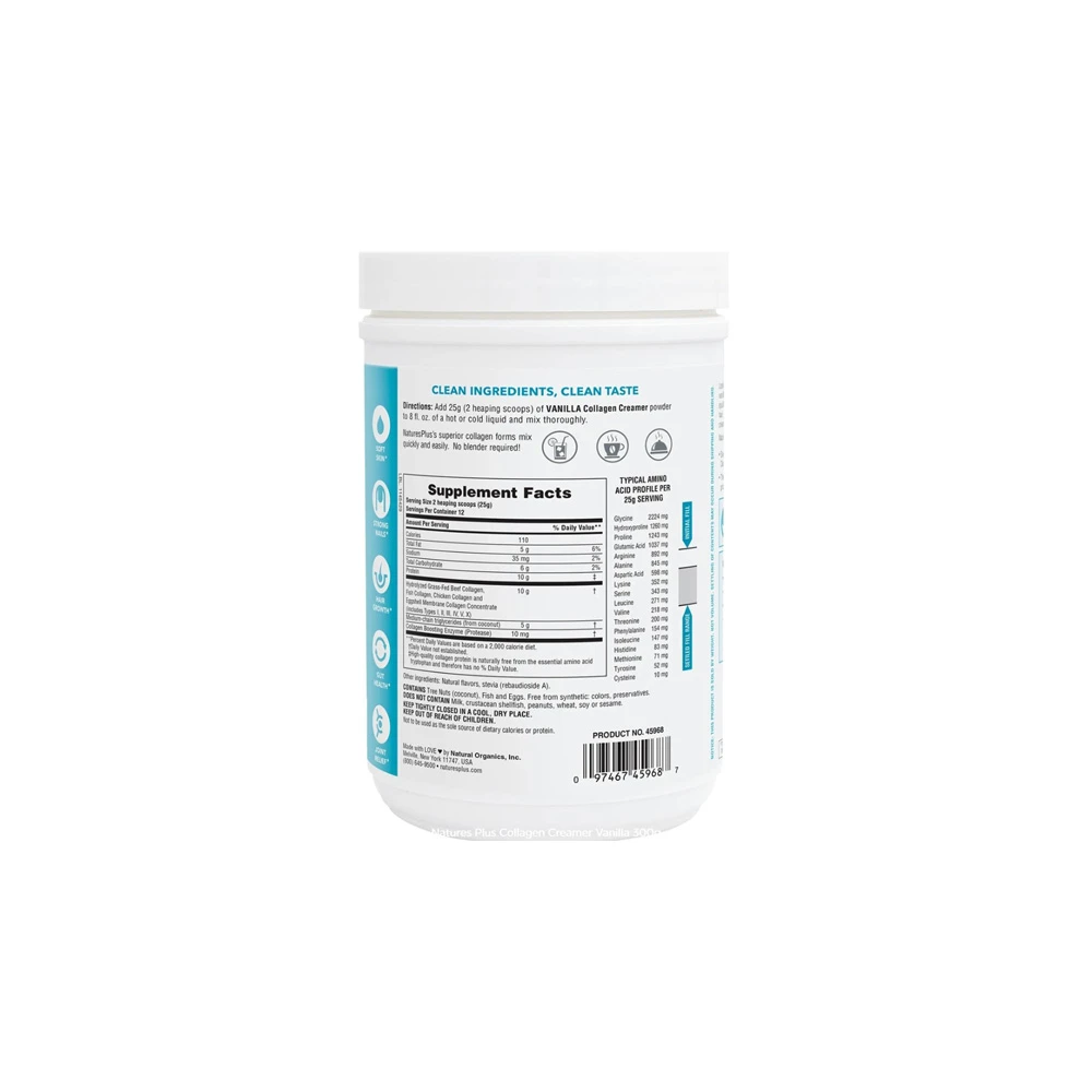 Natures Plus Collagen Creamer Vanilla Flavor Collagen Peptide Dietary Supplement Vanilla Flavor 300g