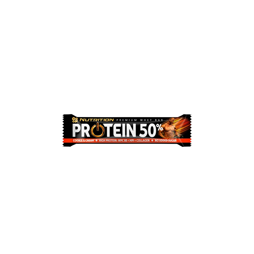 Go On Nutrition Premium Whey Bar with 50% Protein & Cookies & Cream Flavor 40gr