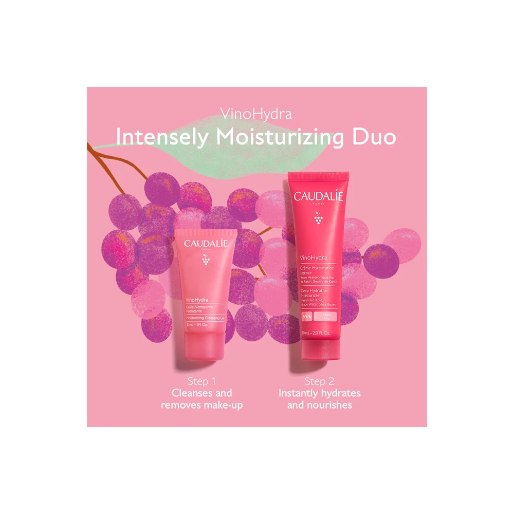 Caudalie Vinohydra Intensely Moisturizing Duo Deep Hydration Moisturizing Face Cream 60ml & Moisturizing Cleansing Gel 30ml