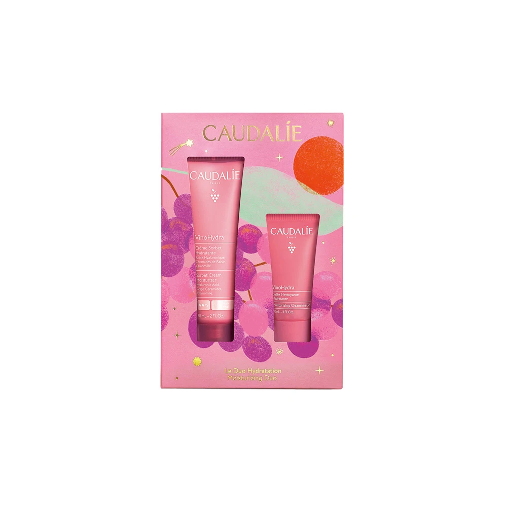 Caudalie VinoHydra Moisturizing Duo Promo for Cleansing & Hydrating the Skin Includes VinoHydra Sorbet Cream Moisturizer60ml + VinoHydra Moisturizing Cleansing Gel for Face & Eyes 30ml