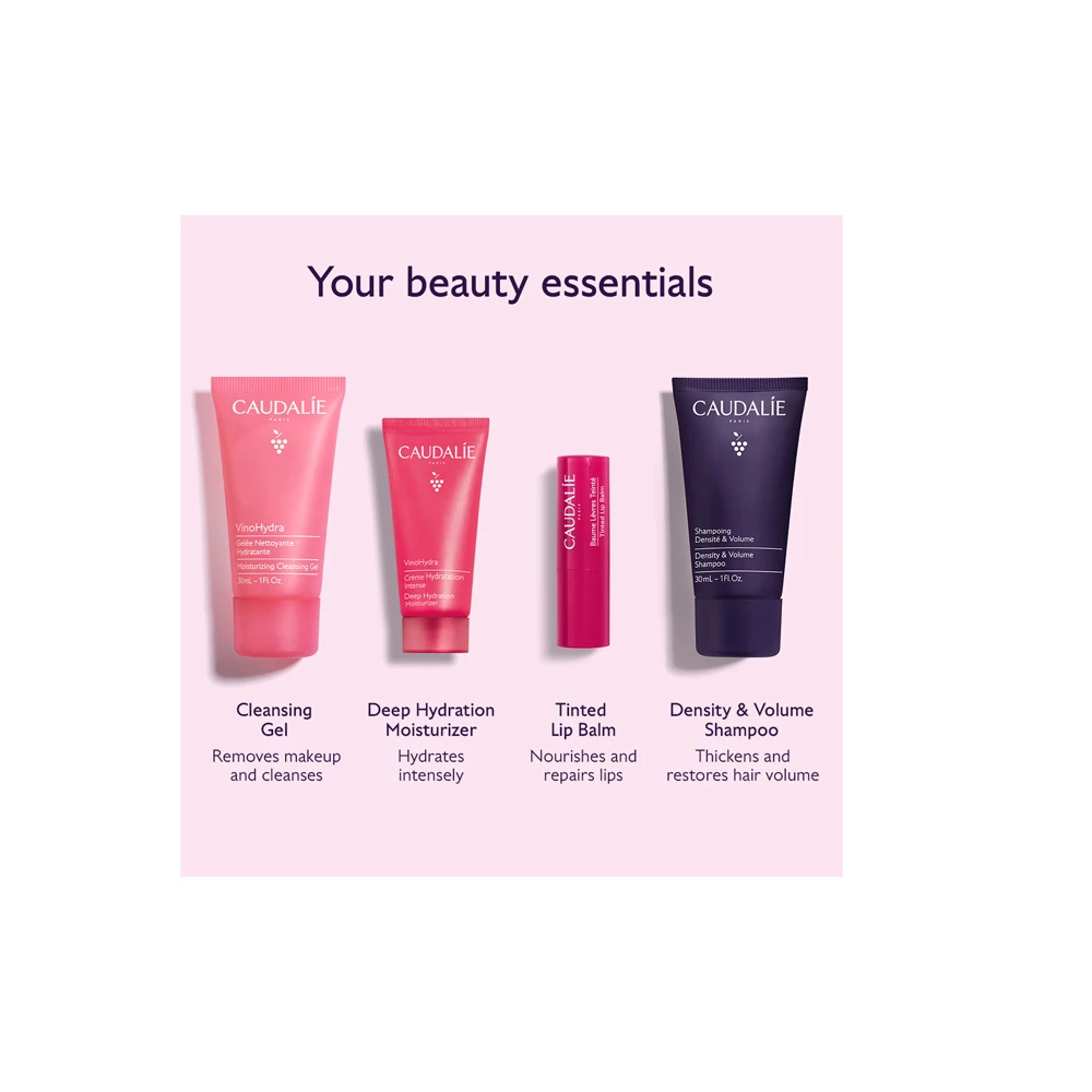 Caudalie Limited Edition Travel Pouch Promo Με VinoHydra Moisturizing Gel 30ml + Deep Hydration Moisturizer 15ml + Tinted Lips Balm 4.5gr + Density & Volume Sampoo 30ml & Gift 1 pouch